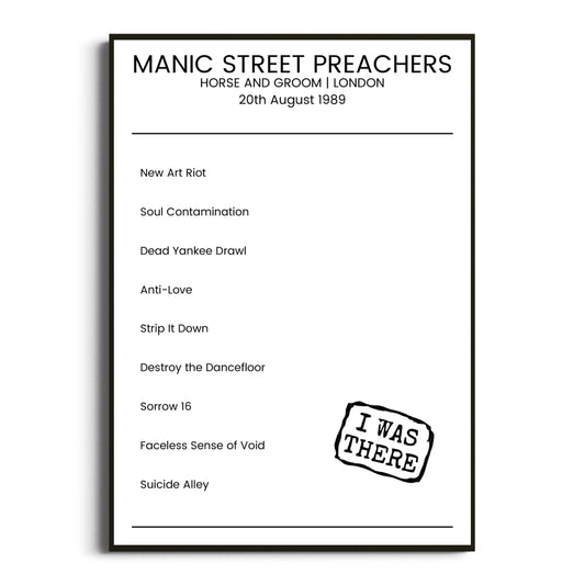 Manic Street Preachers London 20 August 1989 Setlist Poster