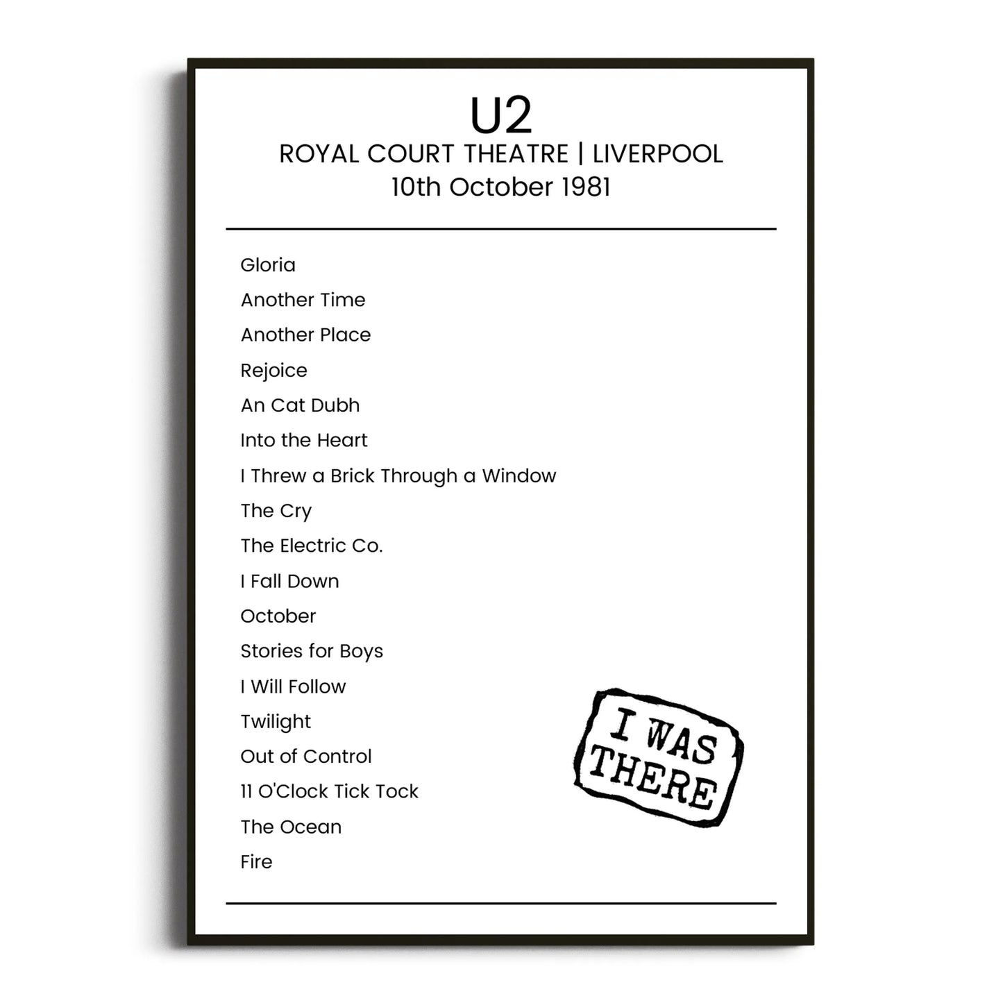 U2 Liverpool 10 October 1981 Setlist Poster