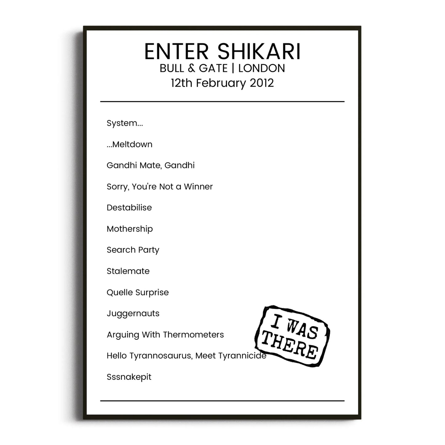 Enter Shikari London 12 February 2012 Setlist Poster