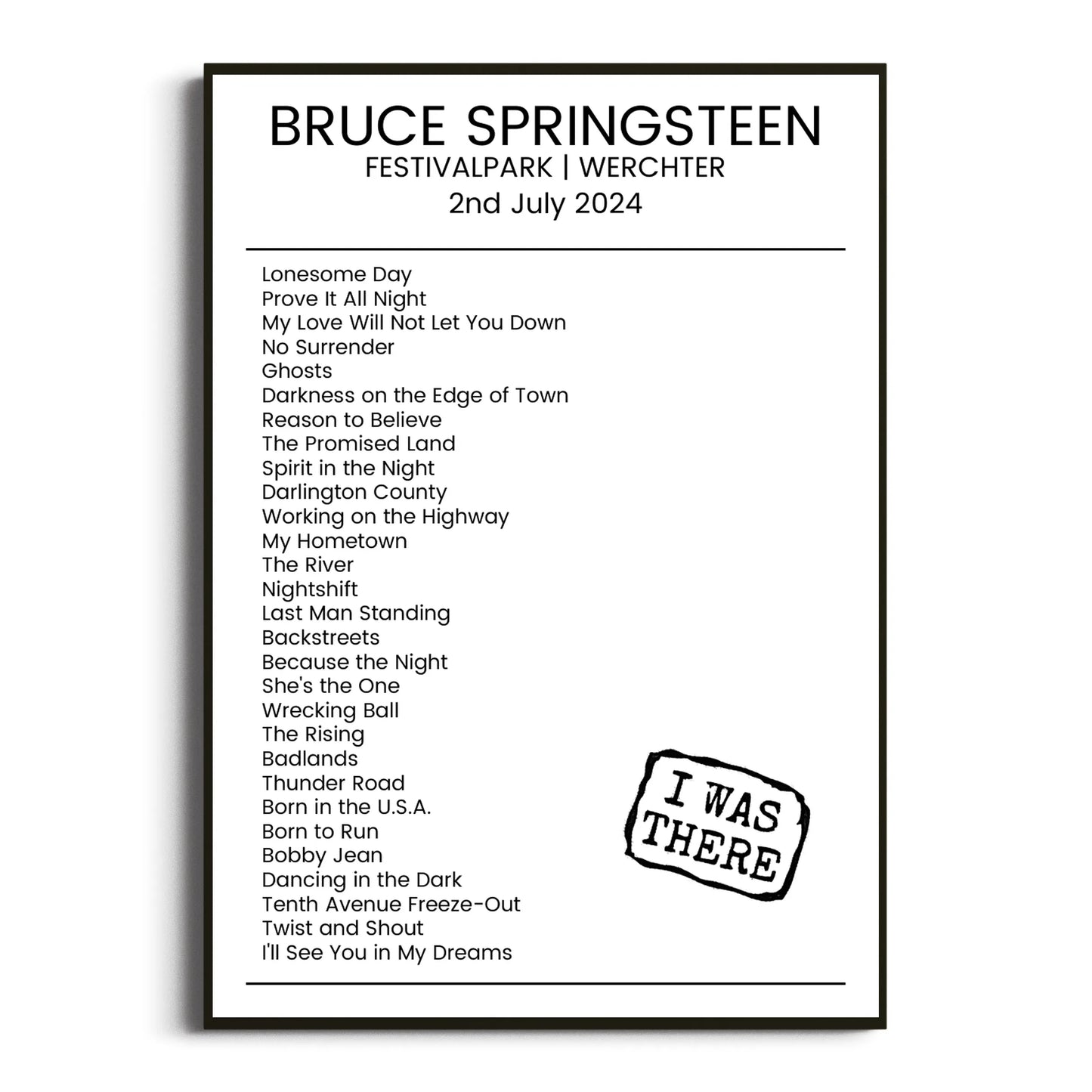 Bruce Springsteen Werchter 02 July 2024 Setlist Poster