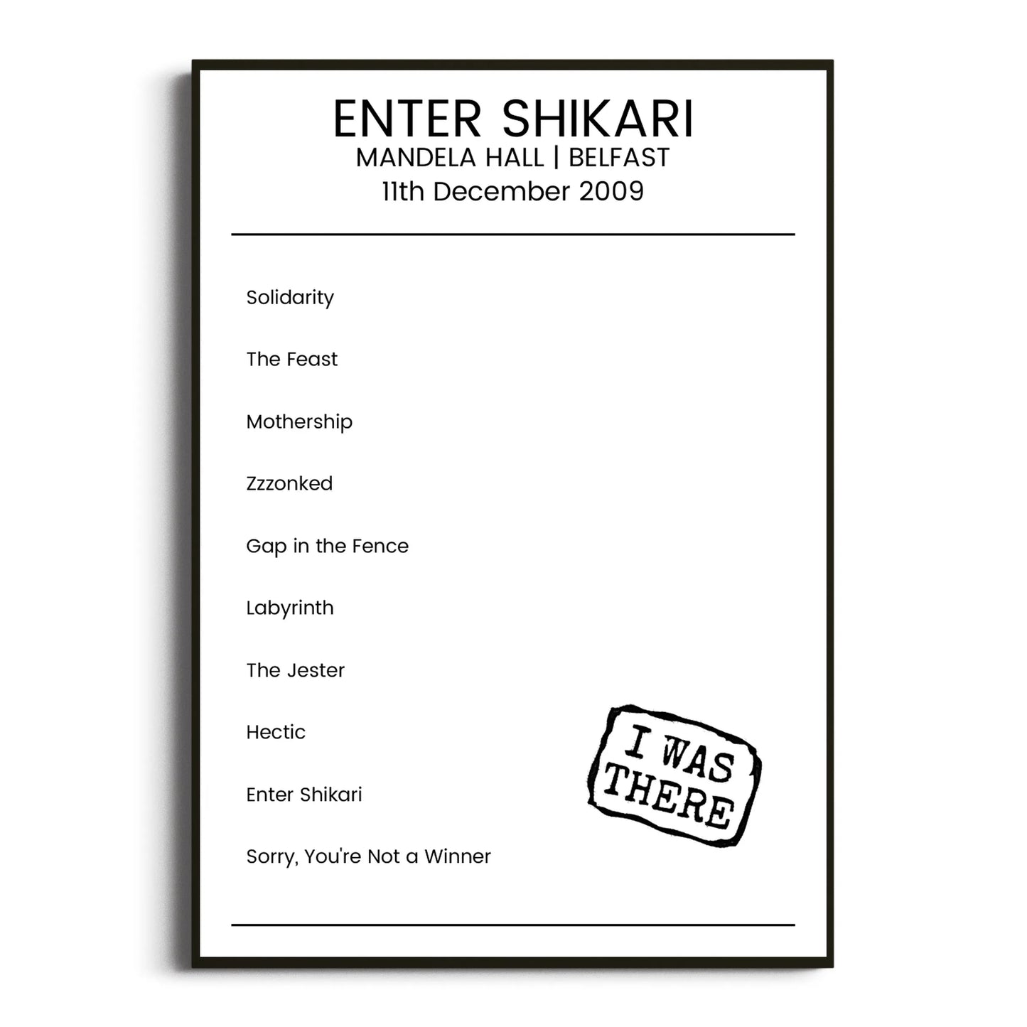 Enter Shikari Belfast 11 December 2009 Setlist Poster