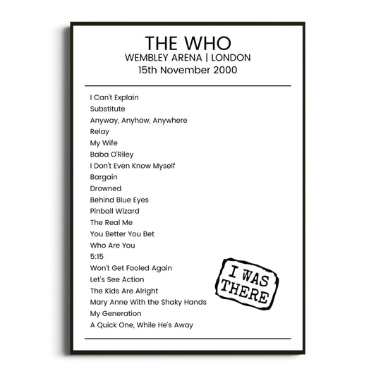 The Who London 15 November 2000 Setlist Poster