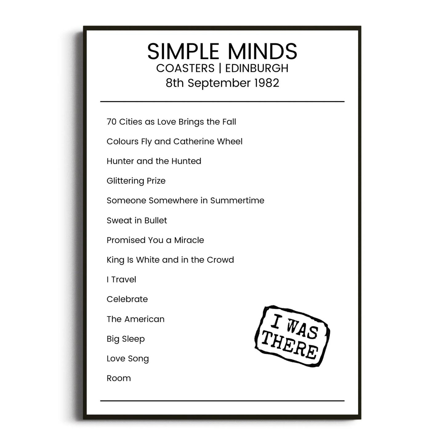 Simple Minds Edinburgh 08 September 1982 Setlist Poster