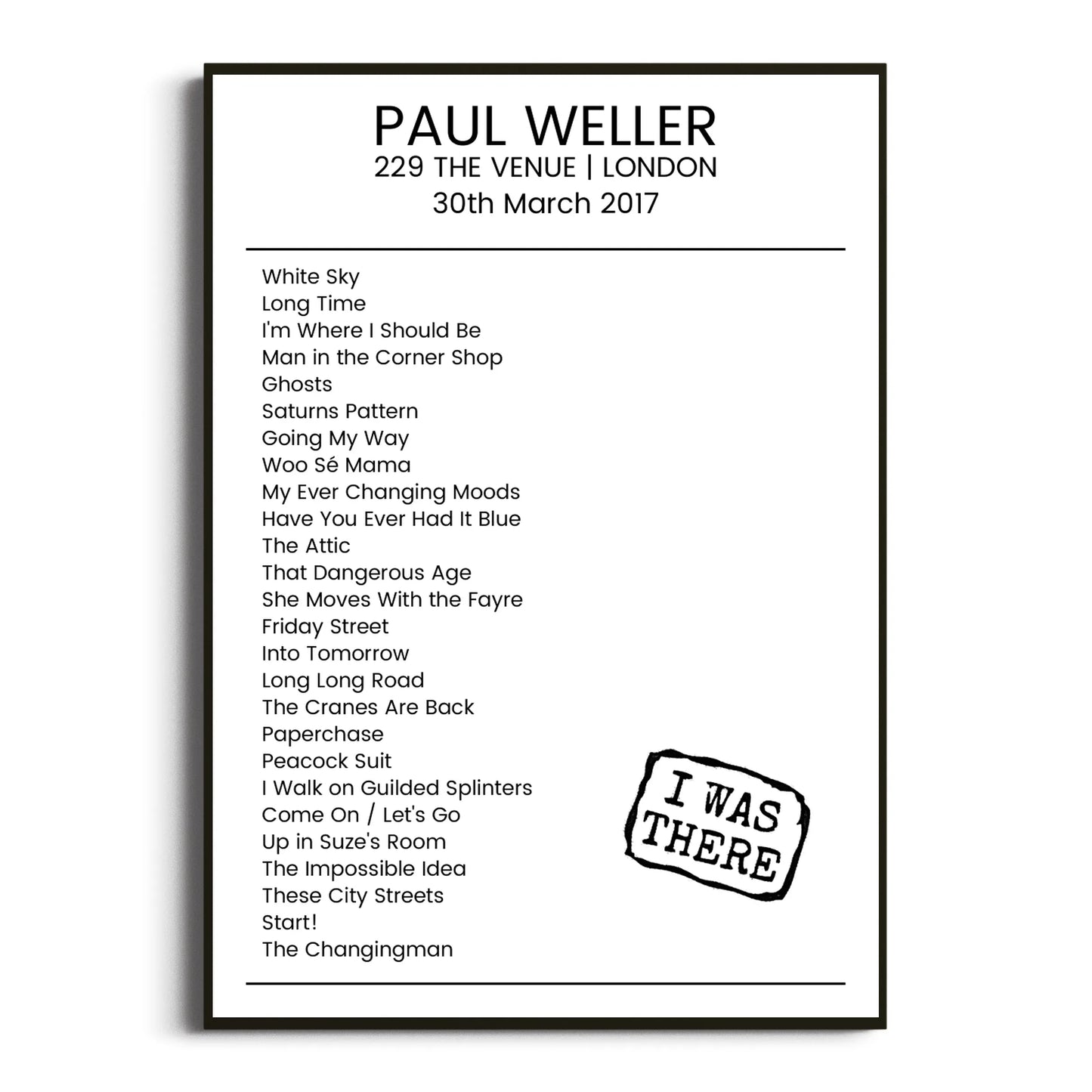 Paul Weller London 30 March 2017 Setlist Poster