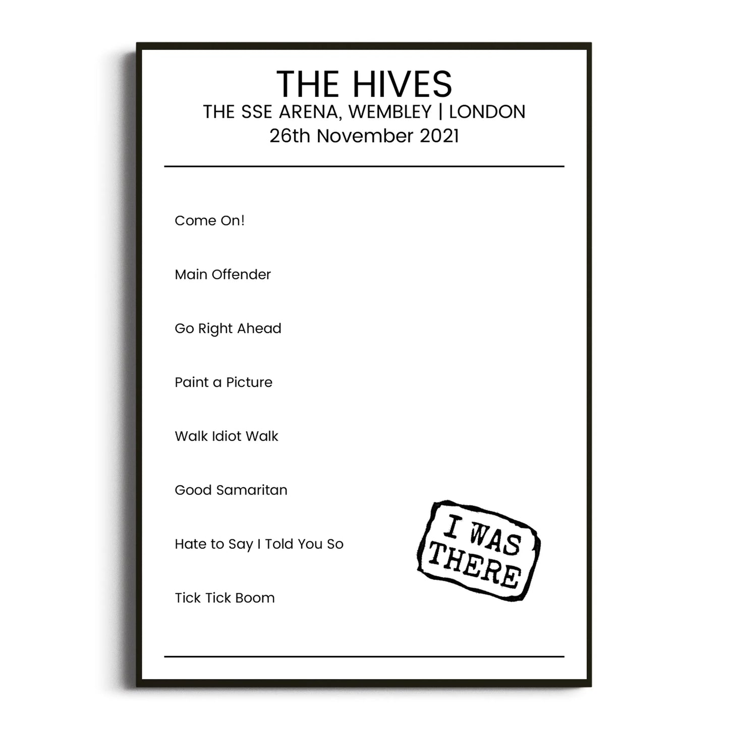 The Hives London 26 November 2021 Setlist Poster