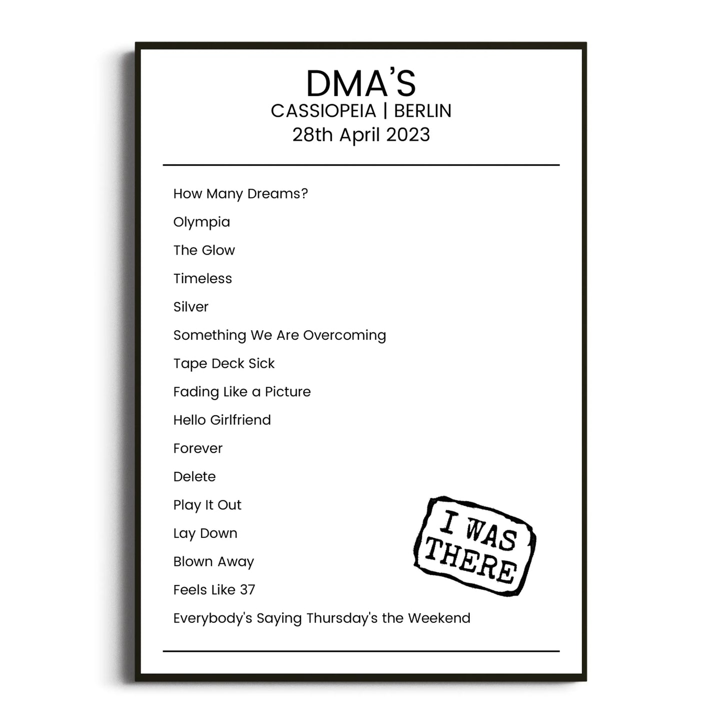 DMA’s Berlin 28 April 2023 Setlist Poster