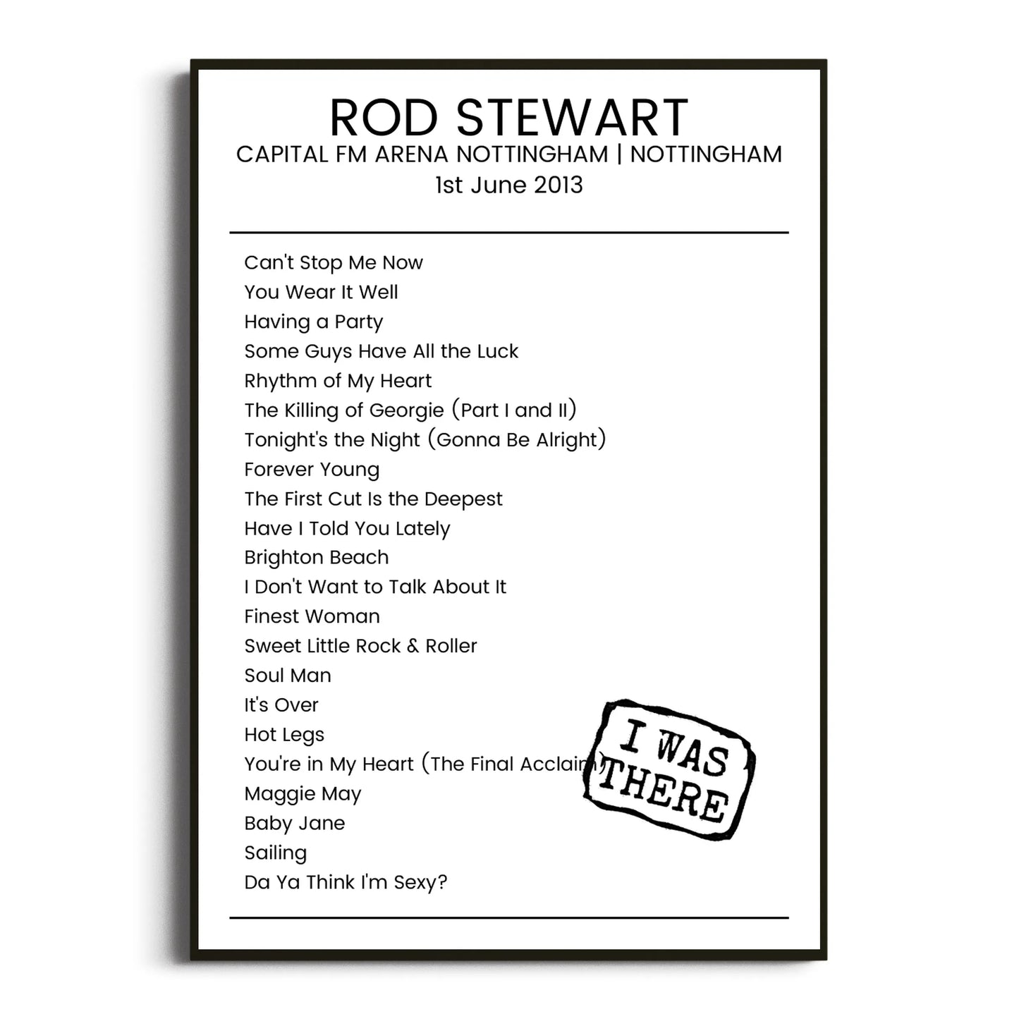 Rod Stewart Nottingham 01 June 2013 Setlist Poster