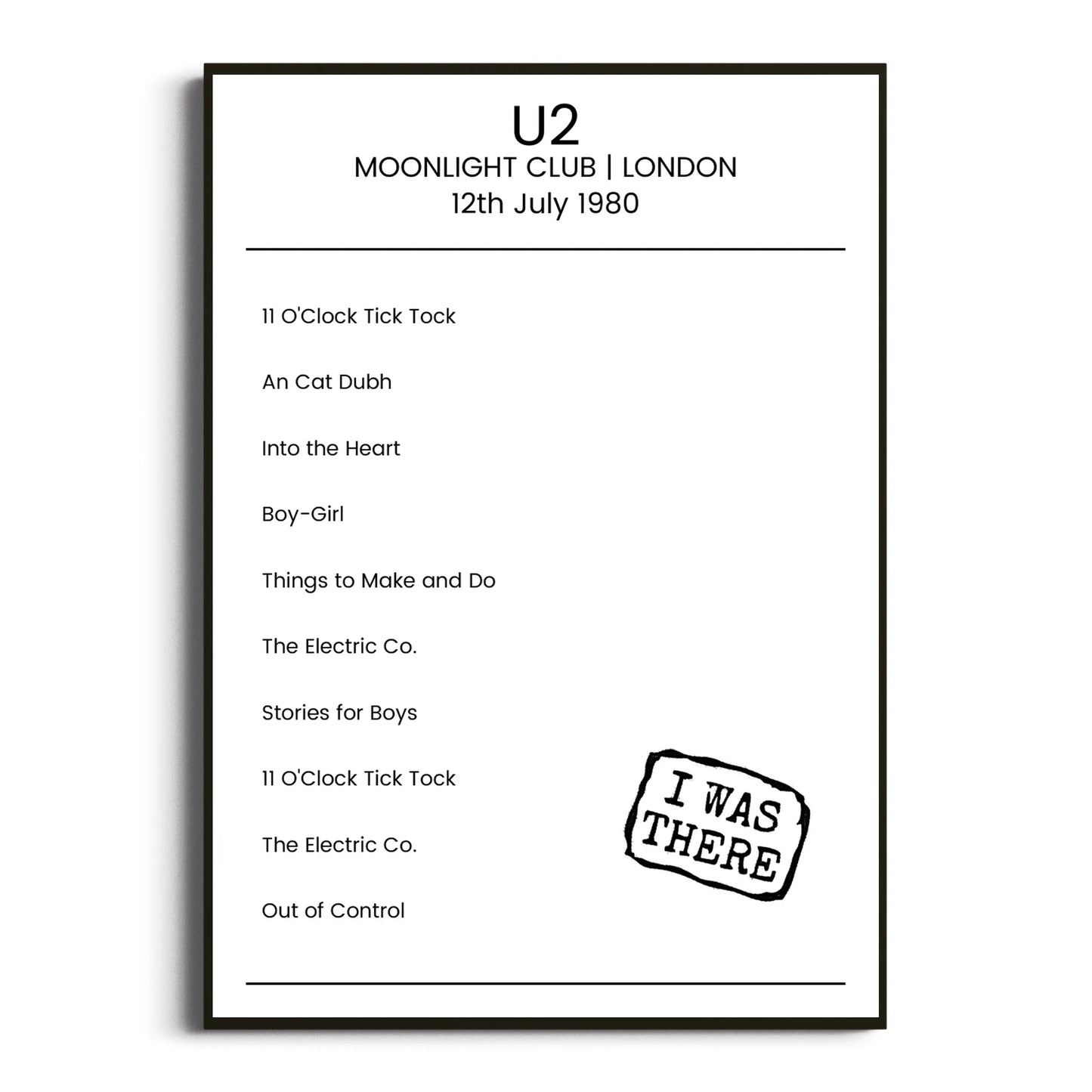 U2 London 12 July 1980 Setlist Poster