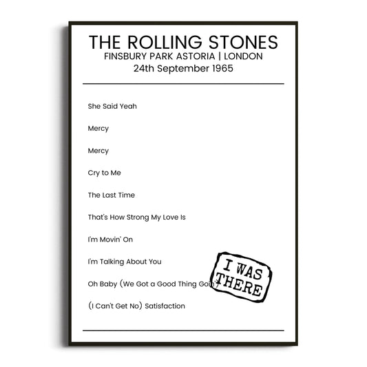 The Rolling Stones London 24 September 1965 Setlist Poster