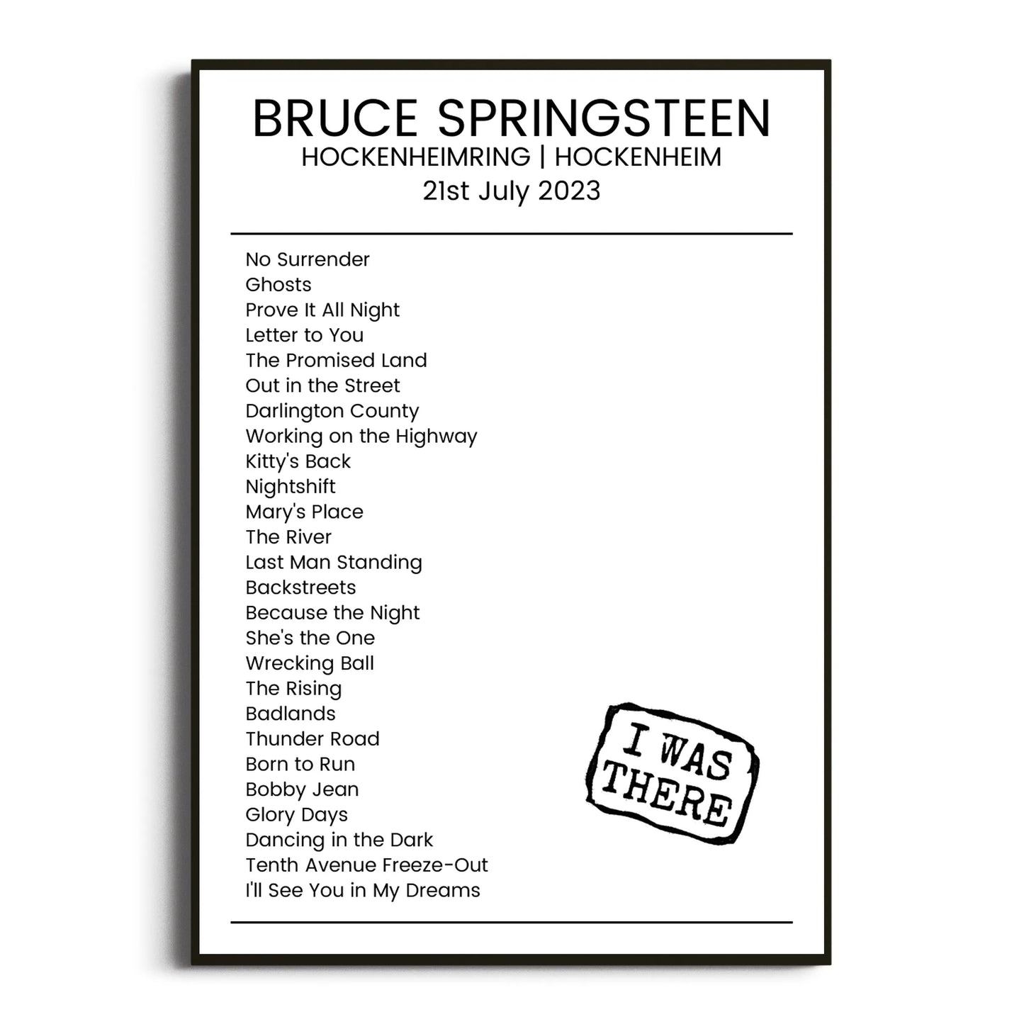 Bruce Springsteen Hockenheim 21 July 2023 Setlist Poster