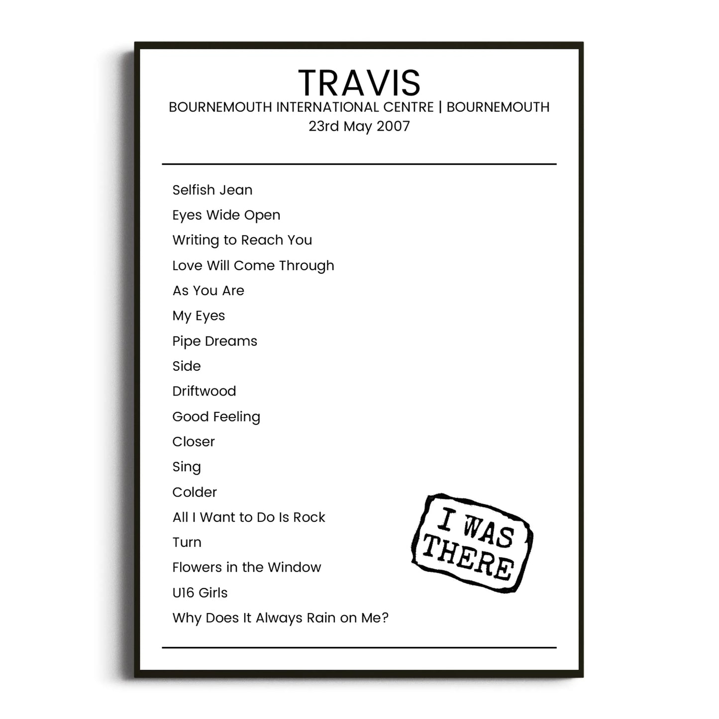 Travis Bournemouth 23 May 2007 Setlist Poster