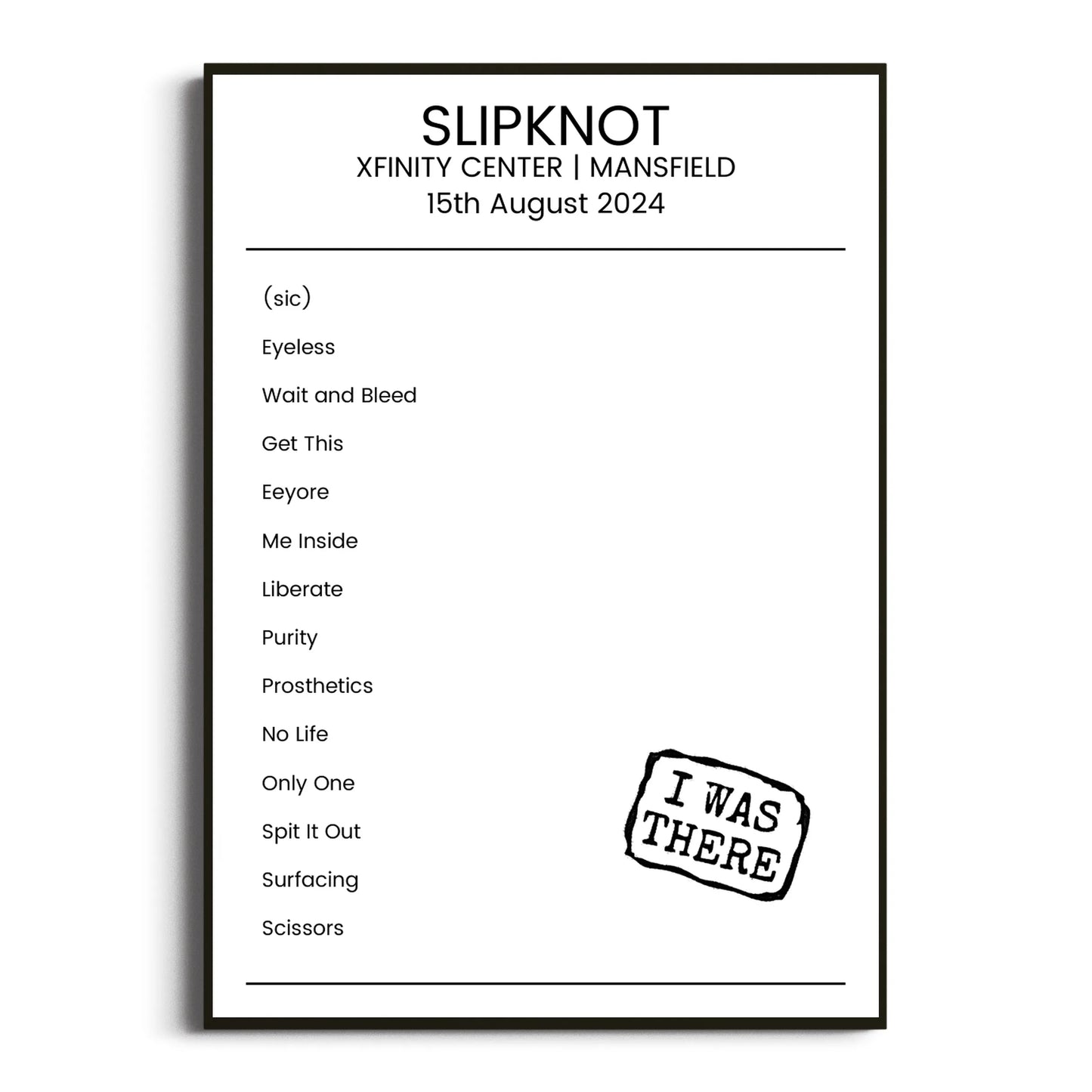 Slipknot Mansfield 15 August 2024 Setlist Poster