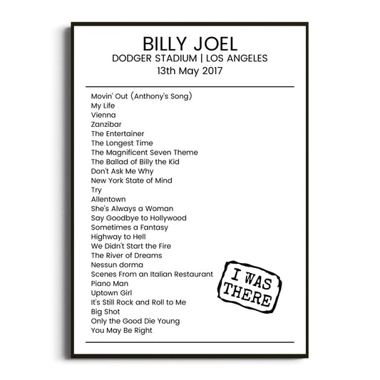 Billy Joel Los Angeles 13 May 2017 Setlist Poster