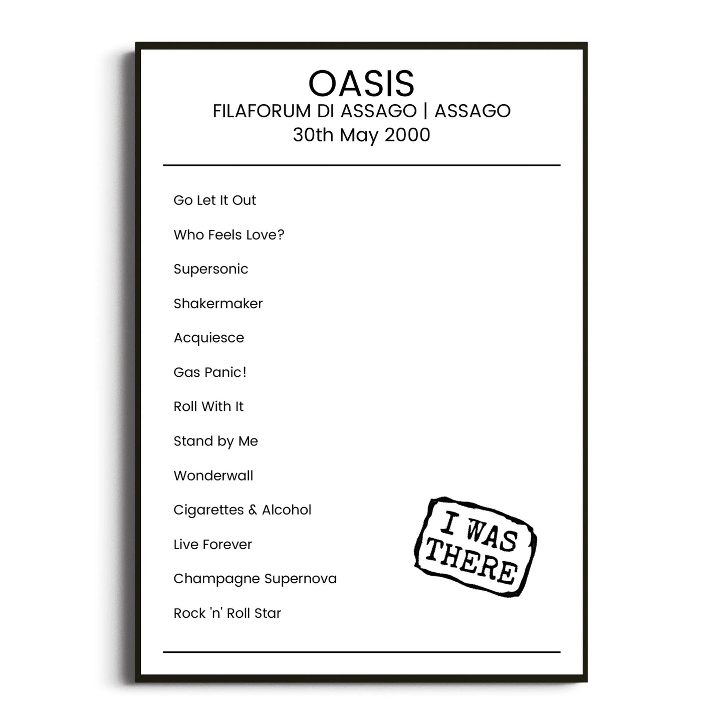 Oasis Assago 30 May 2000 Setlist Poster