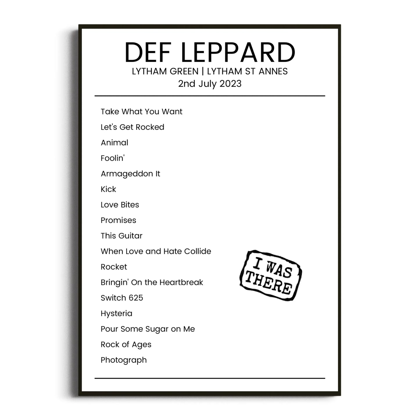 Def Leppard Lytham St Annes 02 July 2023 Setlist Poster