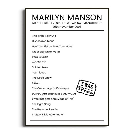 Marilyn Manson Manchester 25 November 2003 Setlist Poster