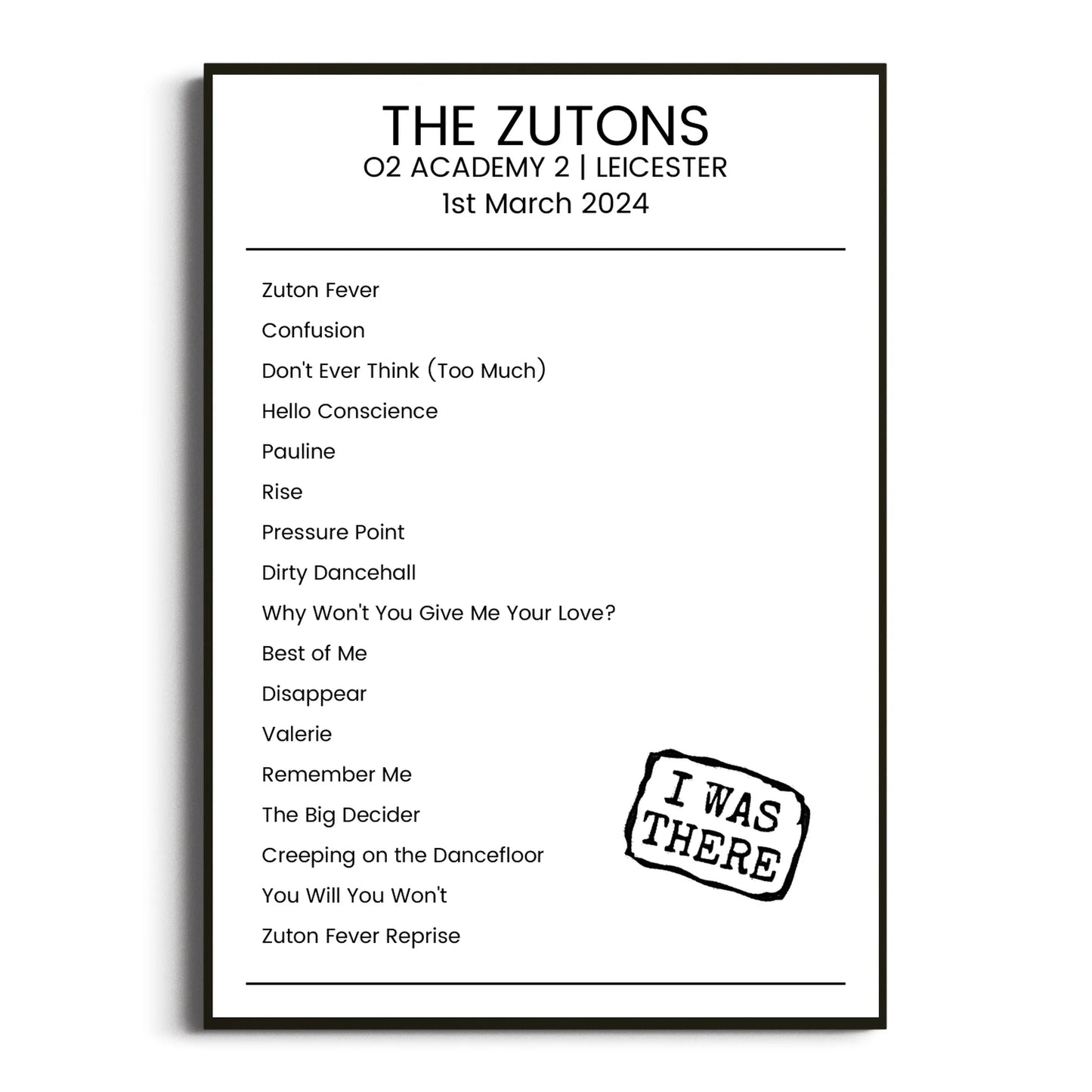 The Zutons Leicester 01 March 2024 Setlist Poster