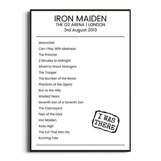 Iron Maiden London 03 August 2013 Setlist Poster