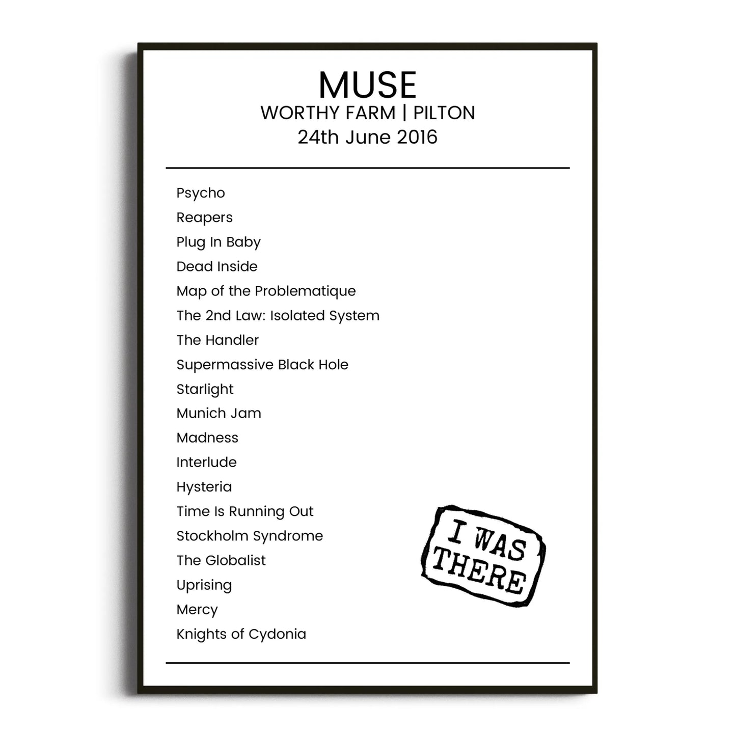 Muse Pilton 24 June 2016 Setlist Poster