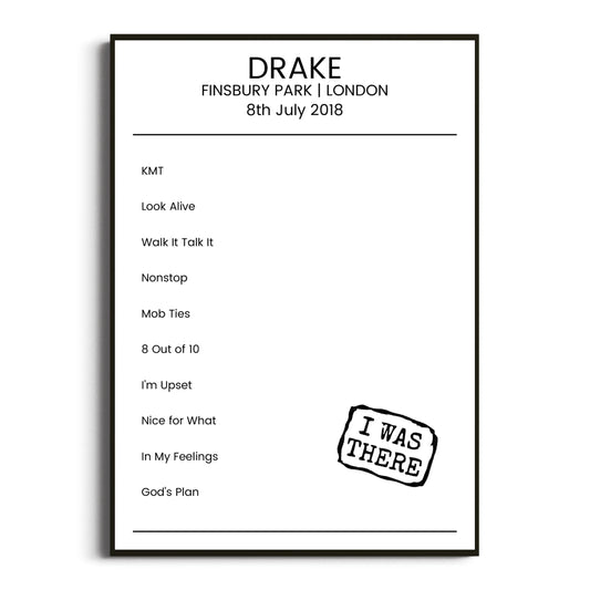 Drake London 08 July 2018 Setlist Poster