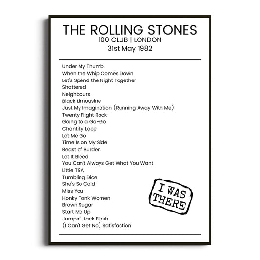 The Rolling Stones London 31 May 1982 Setlist Poster