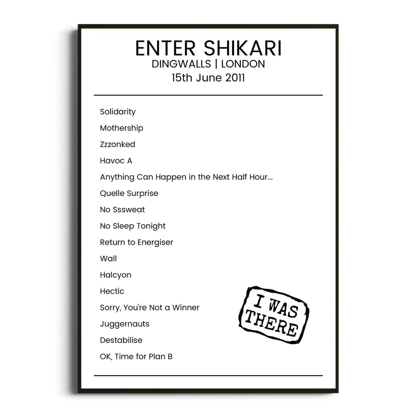 Enter Shikari London 15 June 2011 Setlist Poster