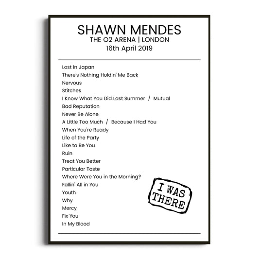 Shawn Mendes London 16 April 2019 Setlist Poster