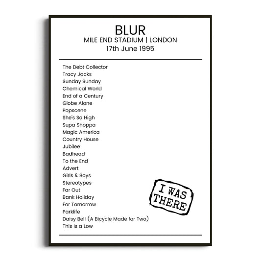 Blur London 17 June 1995 Setlist Poster