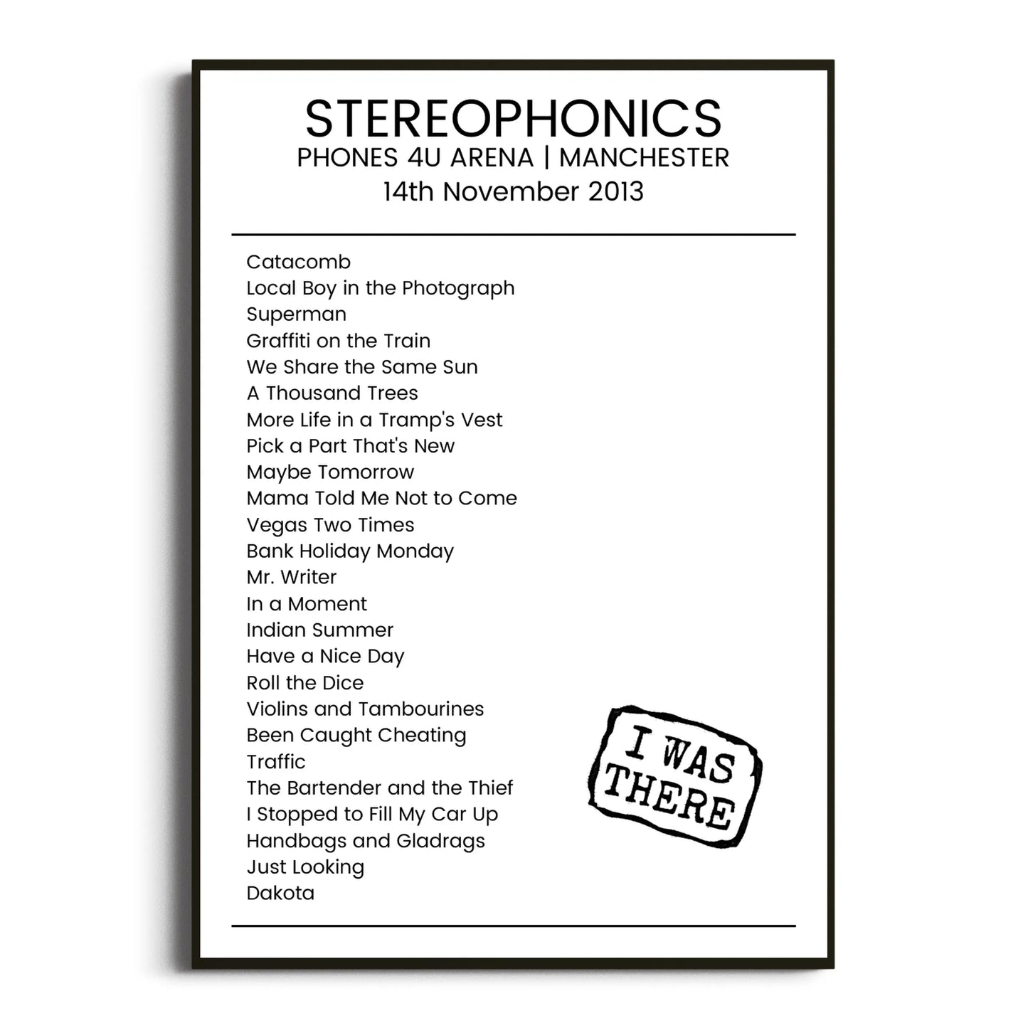 Stereophonics Manchester 14 November 2013 Setlist Poster