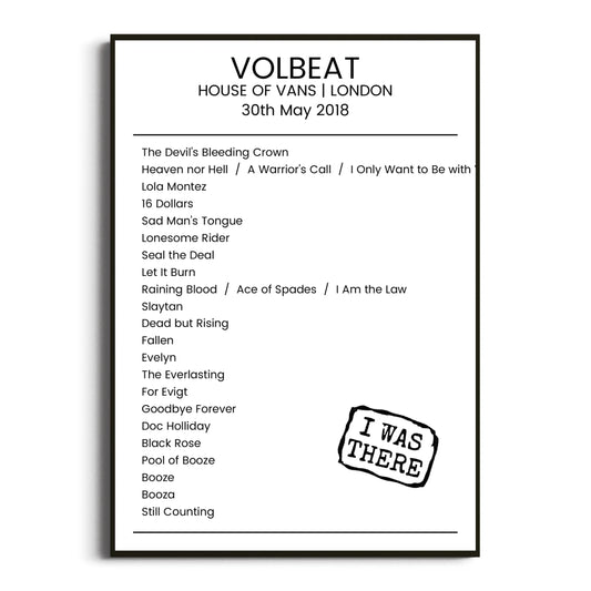 Volbeat London 30 May 2018 Setlist Poster