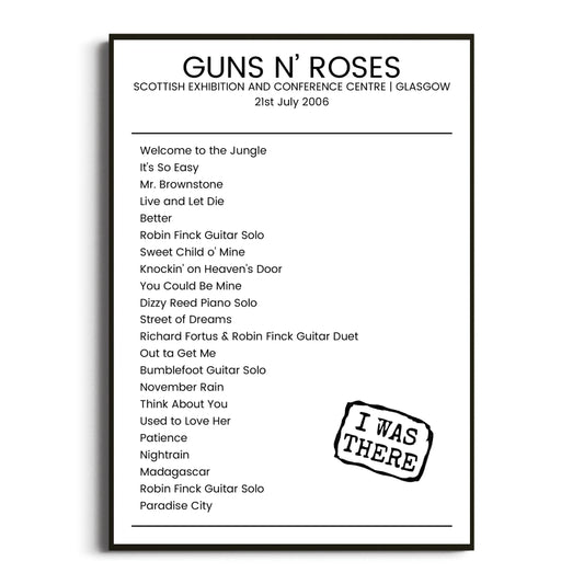 Guns N’ Roses Glasgow 21 July 2006 Setlist Poster