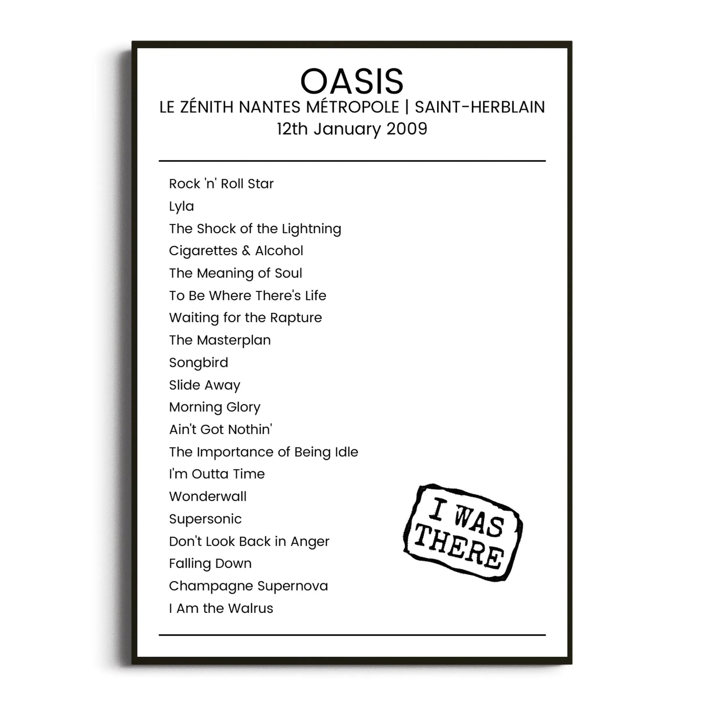 Oasis Saint-Herblain 12 January 2009 Setlist Poster