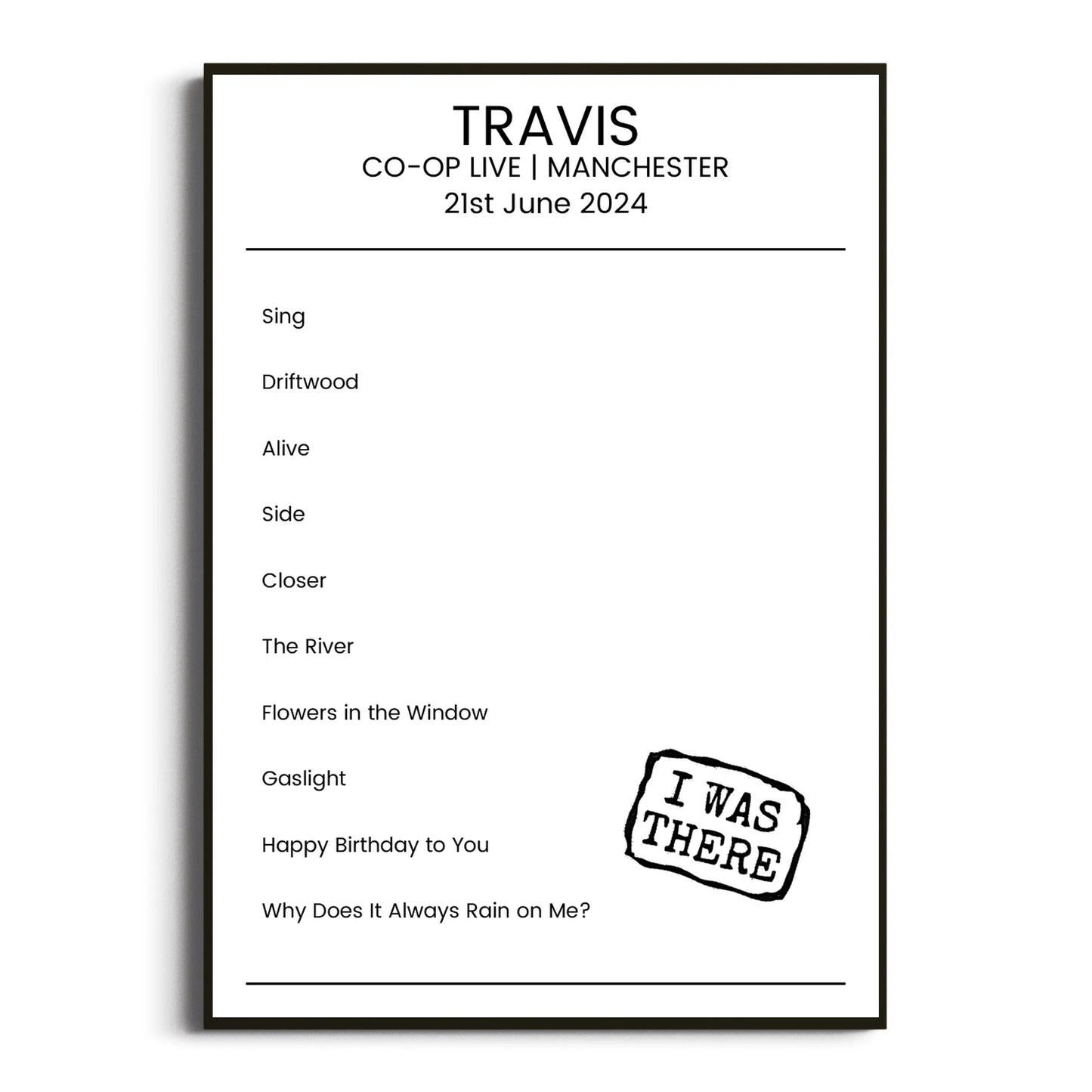 Travis Manchester 21 June 2024 Setlist Poster