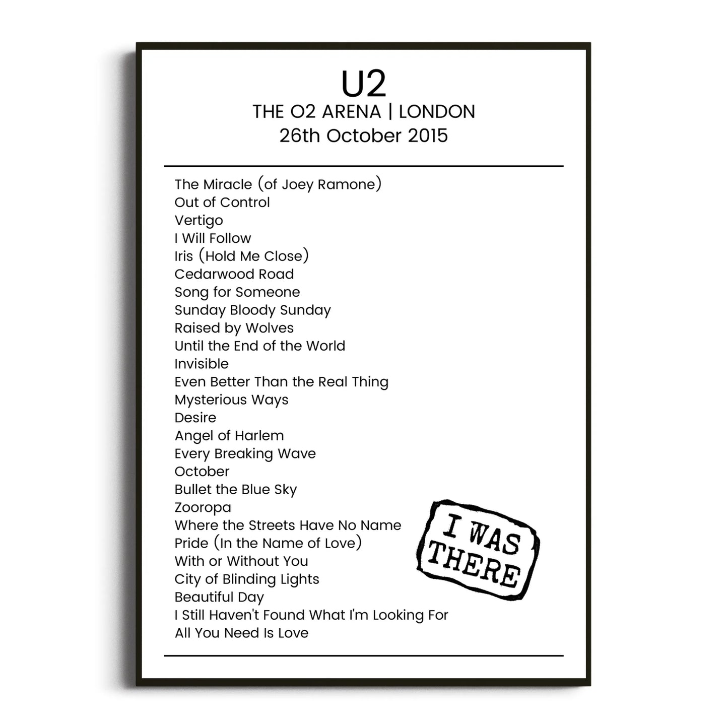 U2 London 26 October 2015 Setlist Poster