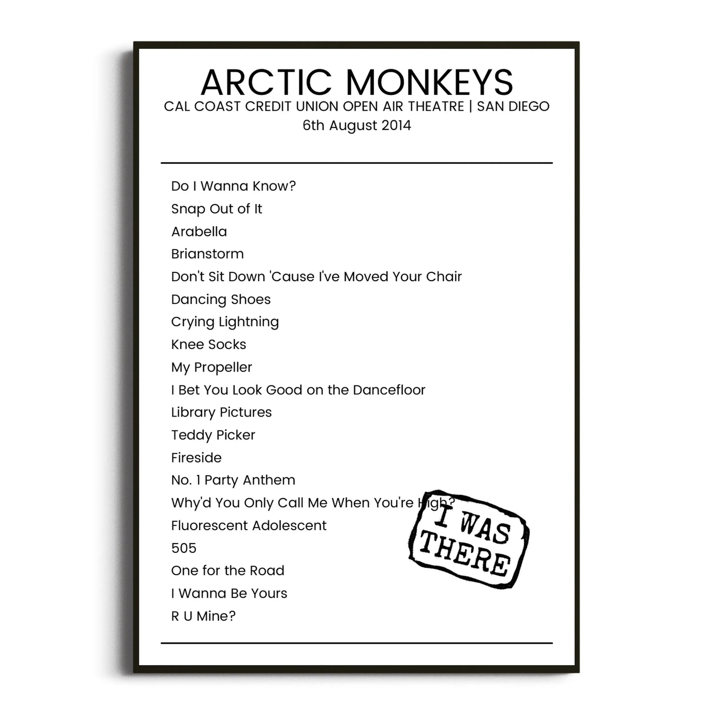 Arctic Monkeys San Diego 06 August 2014 Setlist Poster