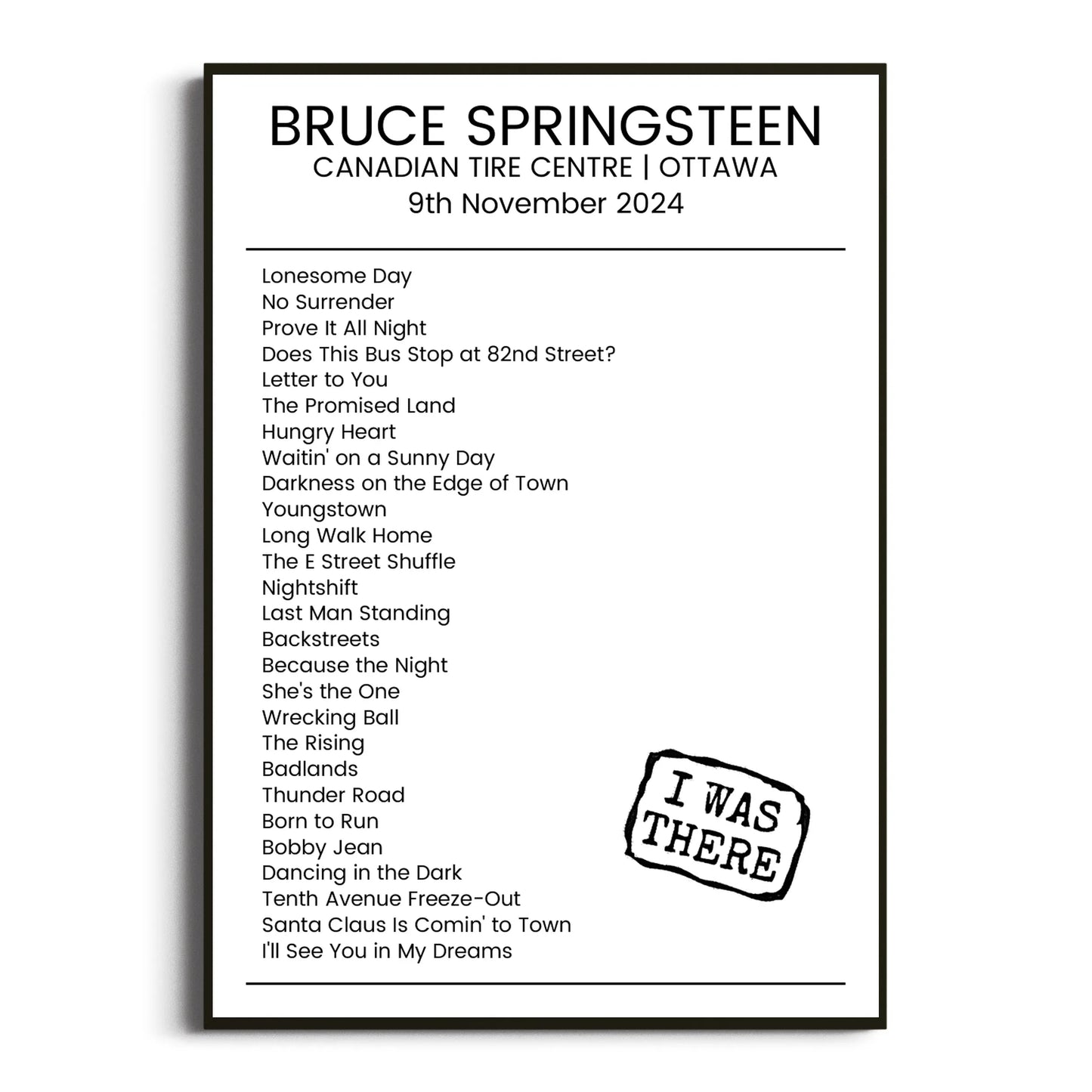 Bruce Springsteen Ottawa 09 November 2024 Setlist Poster