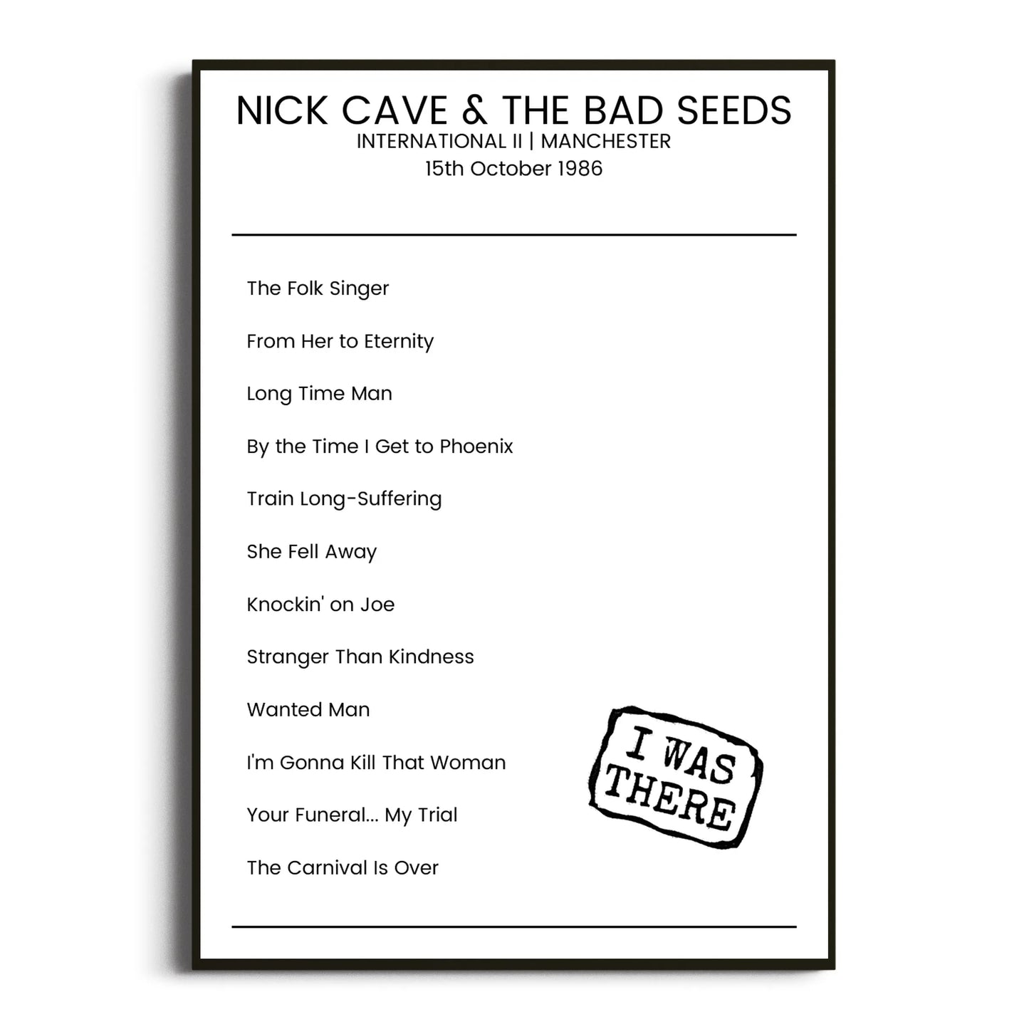 Nick Cave & the Bad Seeds Manchester 15 October 1986 Setlist Poster