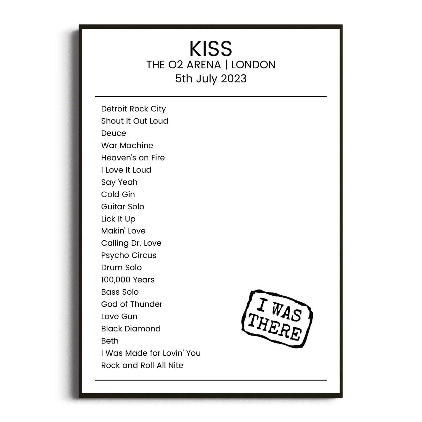 KISS London 05 July 2023 Setlist Poster