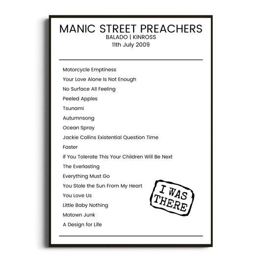 Manic Street Preachers Kinross 11 July 2009 Setlist Poster