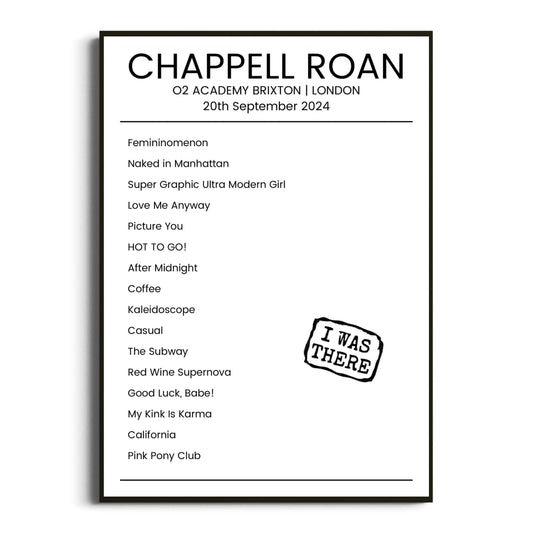 Chappell Roan London 20 September 2024 Setlist Poster