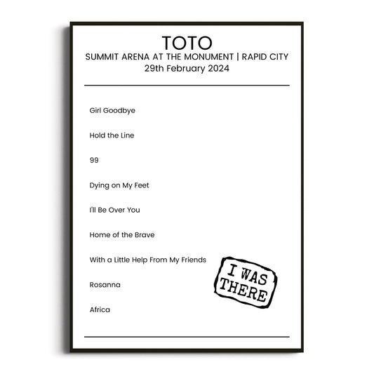 Toto Rapid City 29 February 2024 Setlist Poster