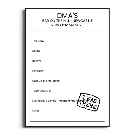 DMA’s Newcastle 20 October 2023 Setlist Poster