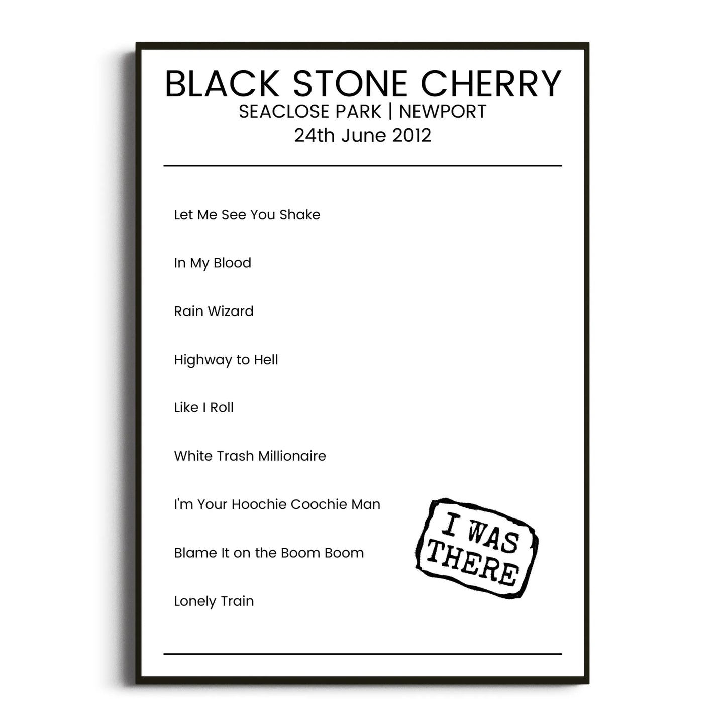 Black Stone Cherry Newport 24 June 2012 Setlist Poster