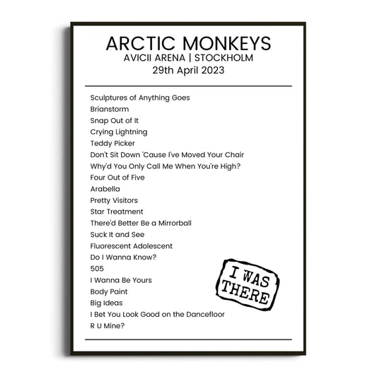 Arctic Monkeys Stockholm 29 April 2023 Setlist Poster