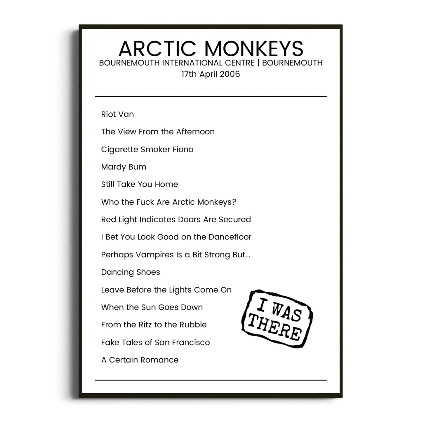 Arctic Monkeys Bournemouth 17 April 2006 Setlist Poster