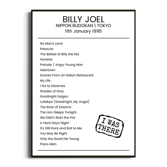 Billy Joel Tokyo 11 January 1995 Setlist Poster