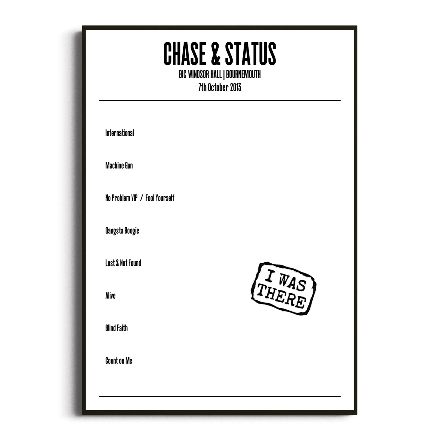 Chase & Status Bournemouth 07 October 2013 Setlist Poster