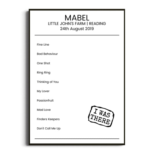 Mabel Reading 24 August 2019 Setlist Poster