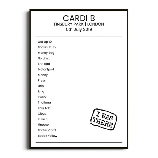 Cardi B London 05 July 2019 Setlist Poster