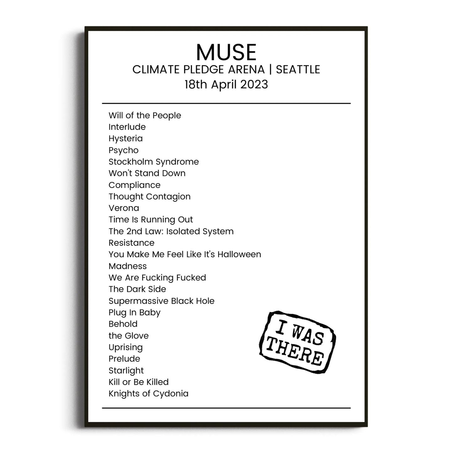 Muse Seattle 18 April 2023 Setlist Poster